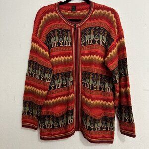 Arcohi's VTG 90s 100% Alpaca‎ Wool Cardigan Sweater Lama Novelty Print Colorful